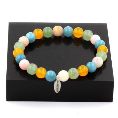 Pink Opal + Aquamarine + Yellow Agate + Peridot Bracelet 8 mm Beads.