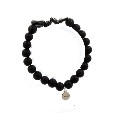 Schorl Tourmaline from Brazil + Matte black Onyx Bracelet 8 mm Beads.