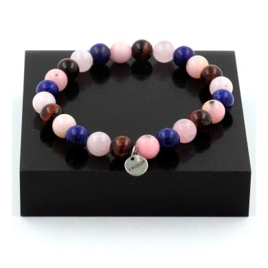 Rose Quartz + Red Tiger Eye + Lapis Lazuli + Pink Opal Bracelet 8 mm Beads.