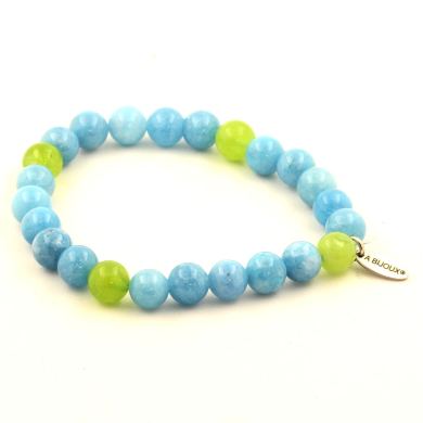 Blue Chalcedony + Peridot Bracelet 8 mm.