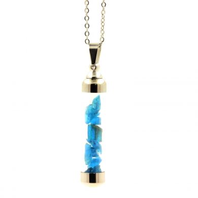 Raw neon blue Apatite necklace.