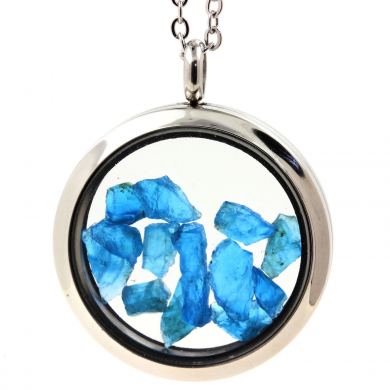 Raw neon blue Apatite necklace.