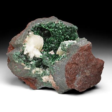 Malachite with Calcite, Quartz, Chalcocite, Goethite